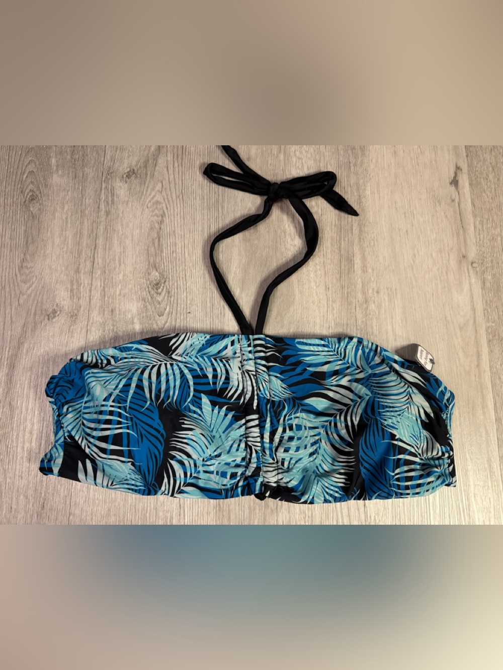 Time and True blue and black tropical print halter neck bikini top XL NWT
